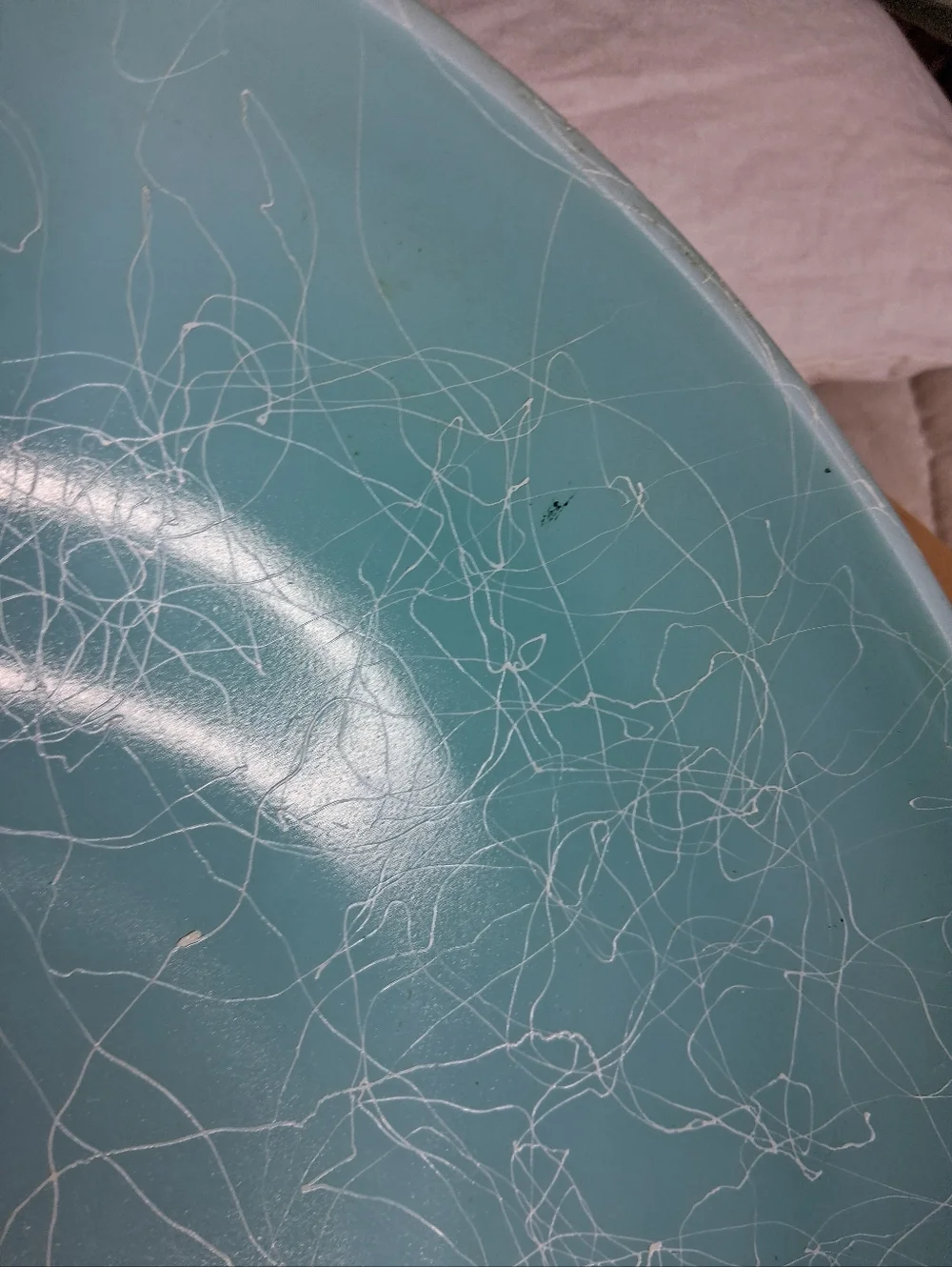 Vintage Hazel Atlas Drizzle Spaghetti String Aqua Blue Mixing Bowl Glossy Finish